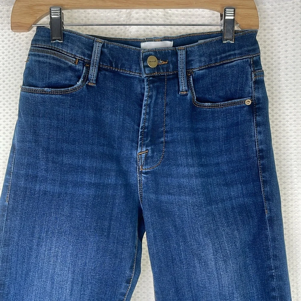 Frame Le High Straight Jeans Dublin Wash Raw Step Hem 5 Pocket Sz 26